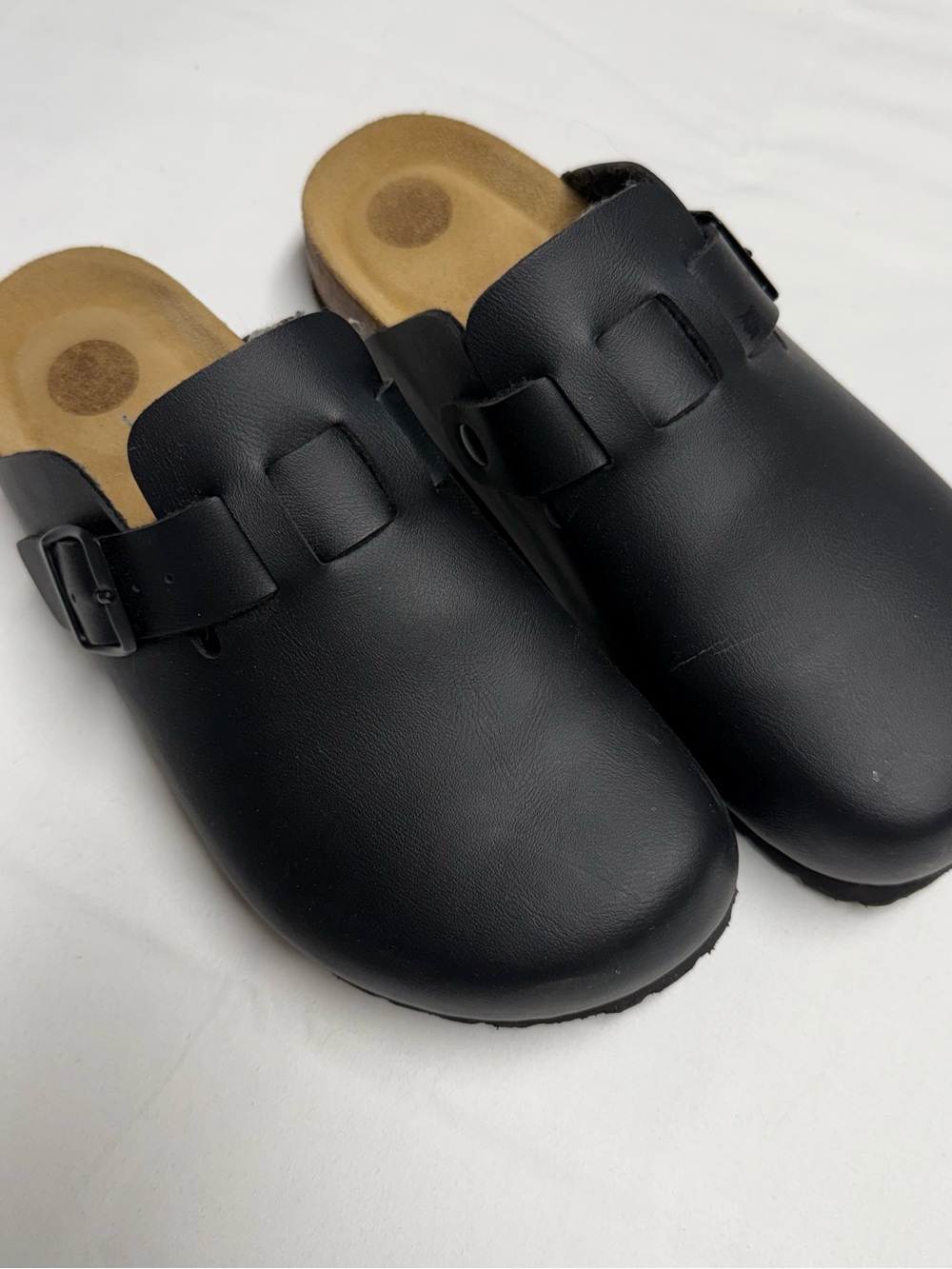 Classic Black Leather Slip-On Clogs